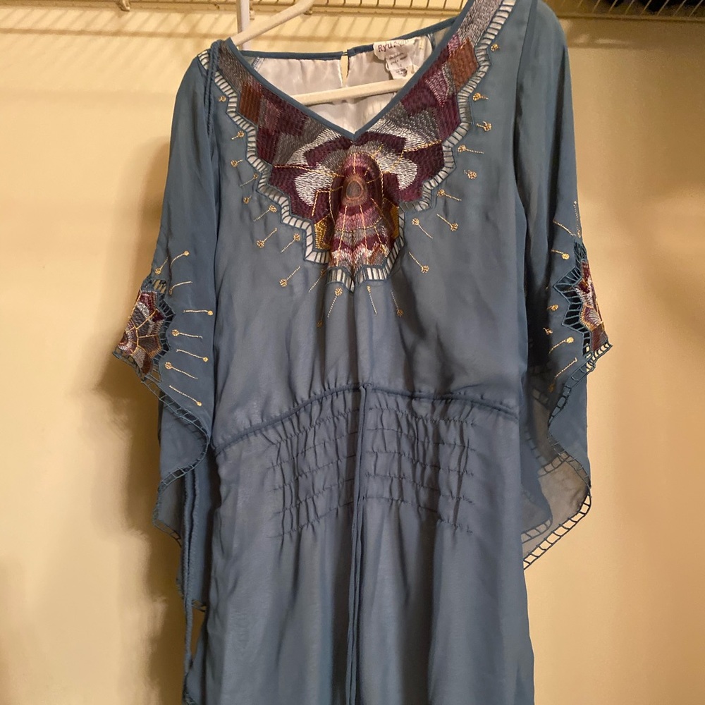 Blue Dress with Sleeve Detail. Size Medium